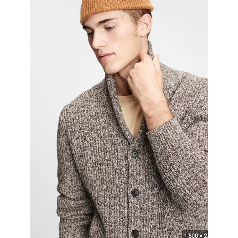 NWT! GAP M Shawl Collar Cardigan Grandpa Fisherman Sweater Cotton Jacket Brown - Picture 3 of 9